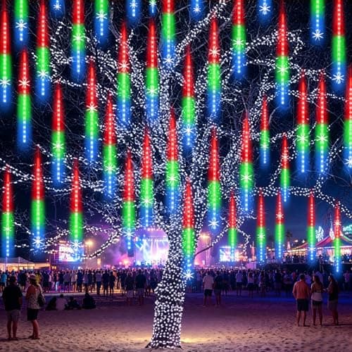 EAGWELL Meteor Shower Lights UL Certified 1080 LEDs 20 Tubes Falling Rain Drop Ramadan Lights Cascading Lights for Xmas Tree Halloween Decorations Wedding Party Holiday Garden Decor, Multicolor - Image 1