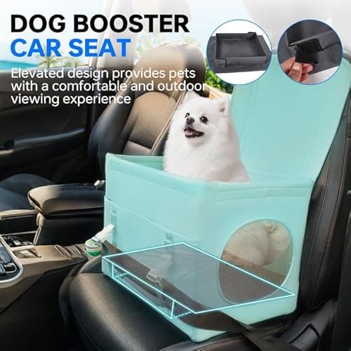 Dog Booster Car Seat with Washable Removable Cover for Small Dogs up to 13 lbs,Fits Car Truck SUV,(Green). - Thumbnail 3