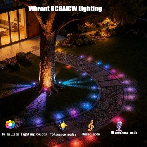 AurNyvaMay Outdoor Ground Lights 31FT Patio Decorations Smart Outdoor Lights 24V with IC+RGB 20 Pathway Light IP67 Waterproof for Christmas Holiday Party APP/Remote Control (unconnectable) - Thumbnail 5