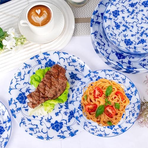 Joyido 60 PCS Blue Plastic Plates - Blue Floral Plates - Disposable Decorative Plate Sets Include 30 Dinner & 30 Dessert Plate for Wedding Birthday Party Spring Supplies - Thumbnail 6