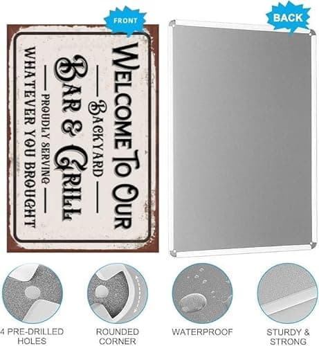 Carastora Vintage Metal Tin Sign, Funny Sarcastic Party Wall Art Decor, "Welcome to Our Backyard Bar" Plaque, 8x12 Inch Wall Decor for Home Bars, Pubs, Outdoors, Man Dens and Pool Areas - Thumbnail 5