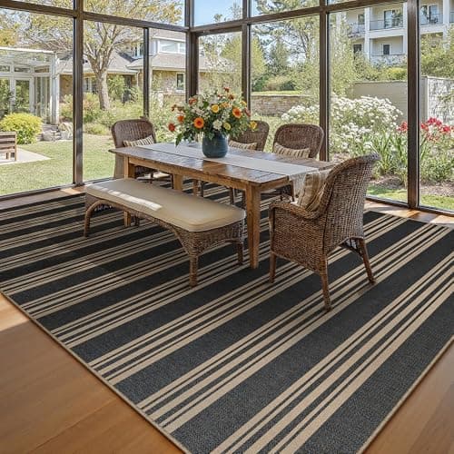 PureCozy Striped Easy Jute 6x9 Area Rugs Black Washable Outdoor Patio Rug for Living Room Indoor Outdoor Carpet Non Slip Office Farmhouse Neutral for Backyard Balcony Porch Bedroom Dining Room - Thumbnail 3