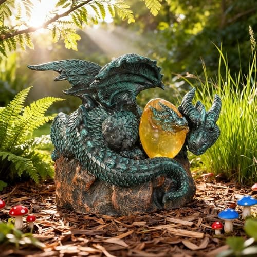 U WONDERFUL Solar Dragon Garden Decor - Dragon Statue Outdoor with Egg Light - 6.8 inch Porch Decor & Lawn Ornaments, Perfect Patio Decor, Yard Decorations Outdoor - Thumbnail 2