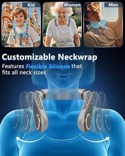 Neck Fans that Blow Cold Air Rechargeable,Quiet Leafless Hanging Neck Fan with Metal Cool Plates,Battery Operated Neck Ac Air Conditioner Portable Personal Fan,Necklace Cooler for Women Men Kids Black - Thumbnail 6