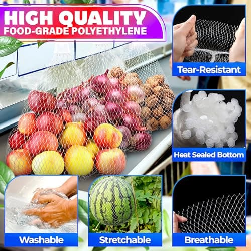 24" Mesh Produce Bags Set of 100 - Reusable Produce Bags with Plastic Lock, Durable & Tear Resistant Mesh Bag Set - Multi-use Onion Bag for Easy Storage of Fruits, Vegetables, Potatoes and Seafood - Thumbnail 3