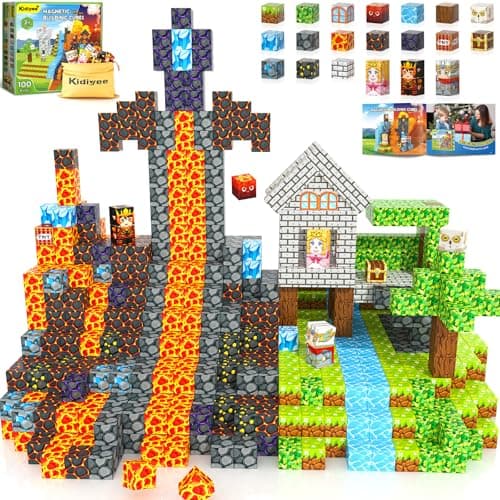 100PCS Magnetic Blocks -Build Mine Magnet World Forest & Lava Set, Magnet Building Toys for Kids Ages 5-7, STEM Sensory Toddler Toys for 3+ Year Old Boys & Girls, Creativity Birthday Gifts for Child - Image 1