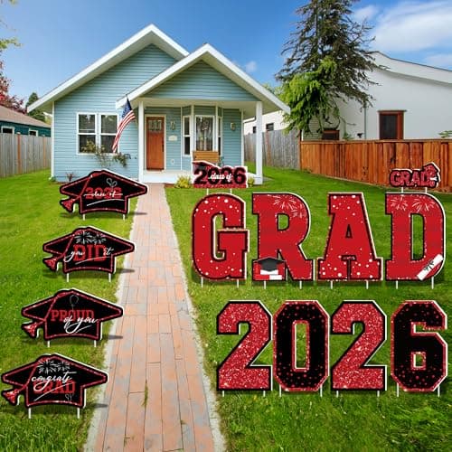 14 PCS 2026 Graduation Decorations, Large Congrats Grad 2026 Yard Signs with Stakes, Class of 2026 Glitter Plastic Congratulations Graduate Grad Lawn Yard Signs for College School Grad Party - Thumbnail 5