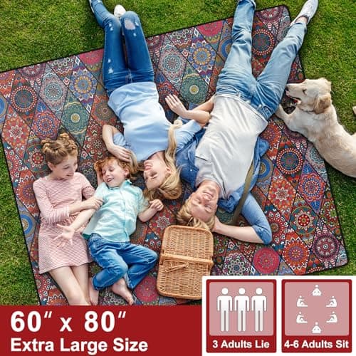 memKiya 60x80" Picnic Blankets Waterproof Beach Blanket Outdoor Sandproof Foldable Park Lawn Grass Concert Mat Portable Tent Rugs Camper Inside Outside Camping Gifts Accessories Road Trip Necessities - Thumbnail 3
