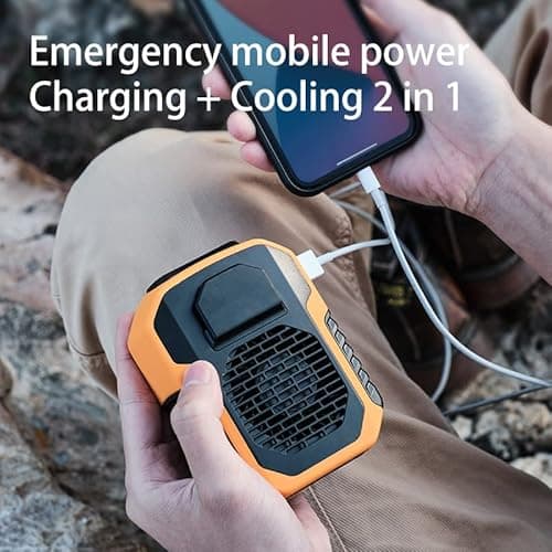 MARZIUS Portable Waist Clip Fan,6000mAh Battery Operated Wearable Belt Fan with Power Bank Function,6200RPM Strong Airflow,Personal Necklace Fan for Outdoor Work,Jobsite,Gardening,Camping (Orange) - Thumbnail 5