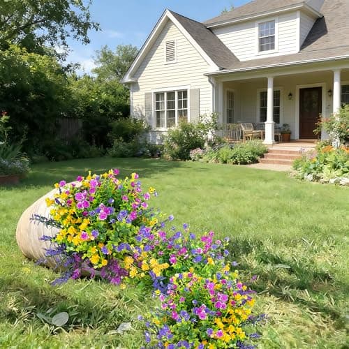 QSPEROV Artificial Flowers for Outdoors UV Resistant, 12 Bundles Realistic Faux Daisy Flowers with Bendable Stems for Planters Porch Garden Wedding Decor, Multi-Color 35cm - Thumbnail 2