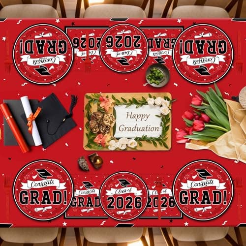 QZYL 122 Pcs Graduation Decorations 2026 Set, Disposable Class of 2026 Graduation Dinnerware, Red Grad Plates and Napkins Forks Tablecloth Congrats Grad Paper Dinnerware Serve 30 Party Decorations - Thumbnail 5