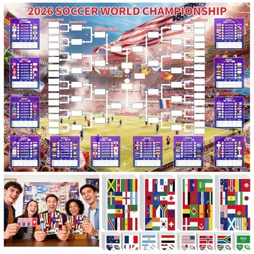 YTEFB 2026 World Soccer Cup Schedule Poster 3-Piece Set, 63"x44" Extra Large Premium Polyester Match Tracker, Waterproof Wrinkle-Resistant Wall Chart with 384 Flag Stickers & 96 Water Tattoos - Image 1