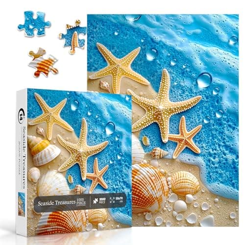 Beach Puzzles for Adults 1000 Pieces, Ocean Starfish Seashells Puzzle, Colorful Coastal Summer Scene Jigsaw Puzzle, Nature Seaside Challenging Puzzles for Adults - Thumbnail 2