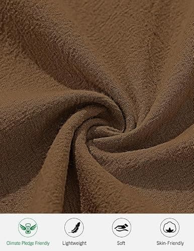 AUSELILY MEN Men's Cotton Linen Shorts 9 inch Drawstring Casual Elastic Waist Mens Summer Beach Vacation Shorts Big and Tall with Pockets Brown XL - Thumbnail 6