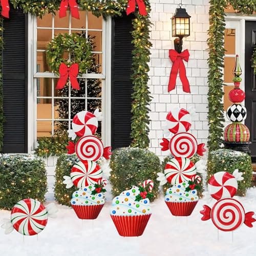 3 Pack Metal Christmas Yard Signs Decor for Multiple Stacked,Voumsil Christmas Yard Stakes with Candy Fall Yard Decor for Outside Garden Yard Lawn Porch - Thumbnail 6