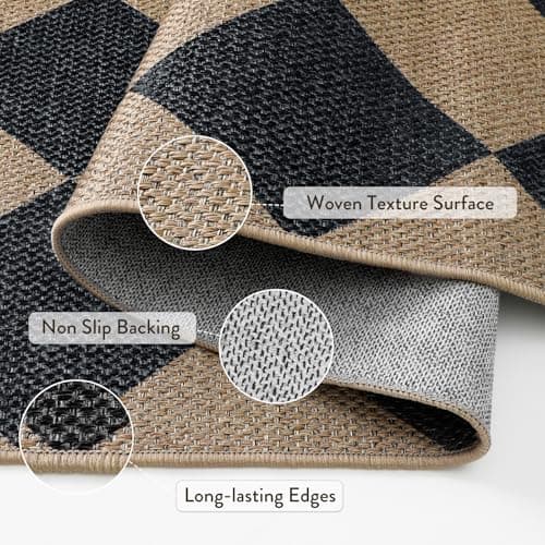 Lahome Colette Checkered Easy Jute Kitchen Rug, 2x3 Front Door Mat Non Slip Washable Neutral Area Rug, Farmhouse Diamond Non Shedding Low Pile Floor Carpet for Entryway Porch Doorway - Thumbnail 3