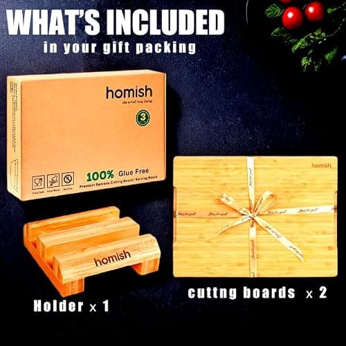 Bamboo Cutting Boards Set with Stand - 3 Piece Charcuterie Board with Handle, Truly Glue Free, Non Toxic Wood Chopping Serving Boards for Kitchen Gift Set - Dishwasher Safe [New 2026 Upgrade] - Thumbnail 2