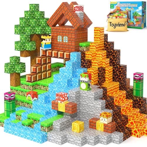 100PCS Magnetic Blocks Magnetic Building Blocks Sensory Toys for Kids Ages 3-5 6-8 8-12 Kids Game Toys for 3+ Year Old Boys & Girls, Mine Magnet World Craft 3 4 5 6 7 8 9 Year Old Boy Birthday Gift - Image 1