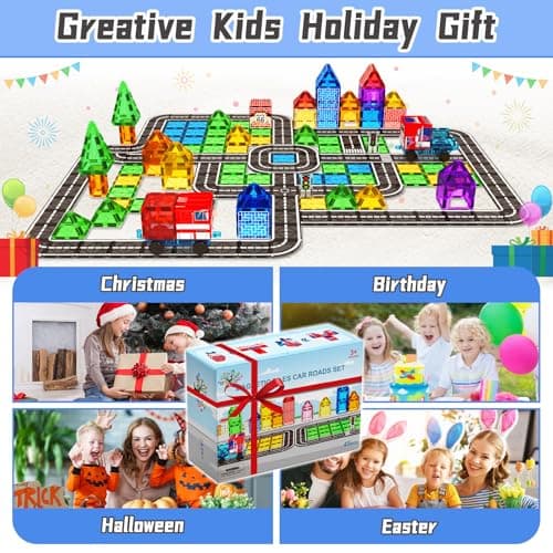 Magnetic Tiles Road Car Set, Toddler Magnetic Building Blocks Toys for 3 4 5 6 7 Year Old Boys Girls, Kids Montessori STEM Sensory Preschool Classroom Educational Learning Games Easter Birthday Gifts - Thumbnail 6
