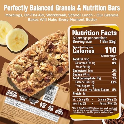 Cooper Street Banana Bread Granola Bakes (12 pack) - Individually Wrapped Soft and Chewy Breakfast Granola Bars - Nut, Dairy & Soy Free - Great As Kids Snacks For School, Hiking Or Work - Thumbnail 2