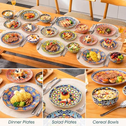 vancasso 18-Piece Dinnerware Sets,Ceramic Plates and Bowls Sets Service for 6, Bohemian Style Porcelain Dishes Set for 6, Microwave and Dishwasher Safe, Scratch Resistant,Non Toxic, Series KRVI - Thumbnail 6