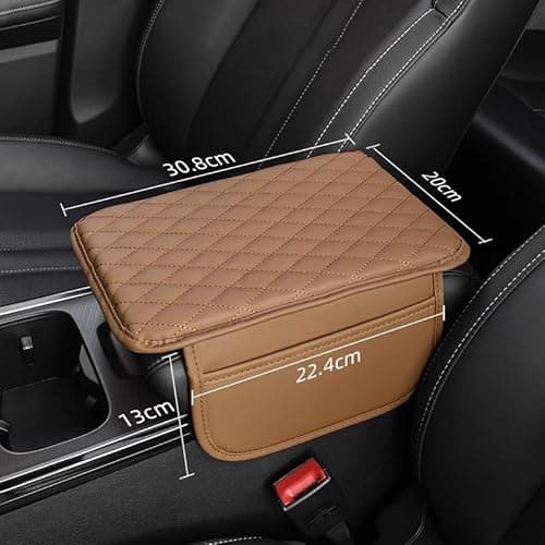 XUPEIXUN Car Center Console Cover,Microfiber Leather Car Armrest Cover Cushion with Storage Bags, Universal Car Armrest Storage Box Car Interior Accessories for Most Vehicles, Khaki - Thumbnail 2