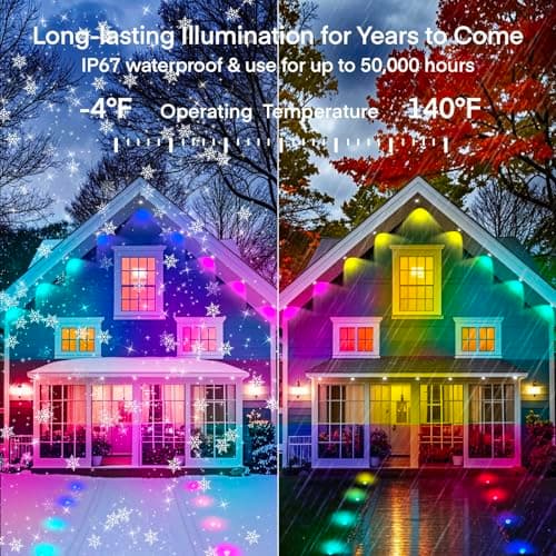 Honche Permanent Outdoor Lights Eaves Light House Light Outdoor Permanent Lights for Holiday,Party, Daily,Multicolor (mulito Color, 54ft with 36 Lights) - Thumbnail 4