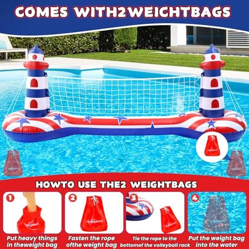 EagleStone Inflatable Pool Float Set with Volleyball Net & Basketball Hoop,2-in-1 Floating Water Games for Kids Adults, Backyard Beach Summer Toys, Heavy-Duty PVC Family Pool Party Essentials - Thumbnail 5