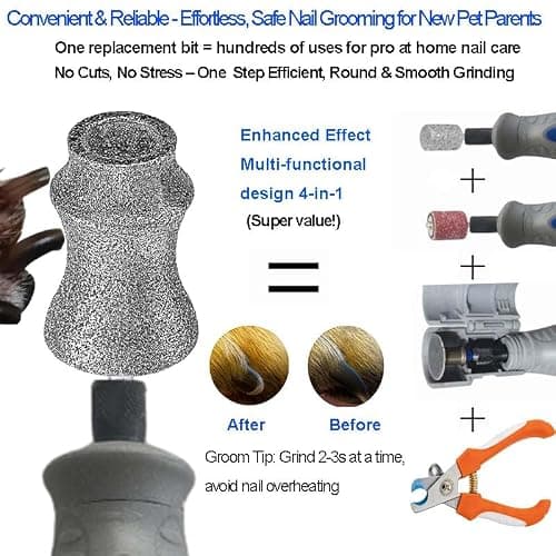Painless for Dremel Dog Nail Grinder Attachment Replacement Heads - Diamond Bit Refill Tips Fit Dremel 7760 & 7350, Smooth Grinder Tool Accessories for Small/Medium/Large Dog/Cat Thick Nail Grinding - Thumbnail 6