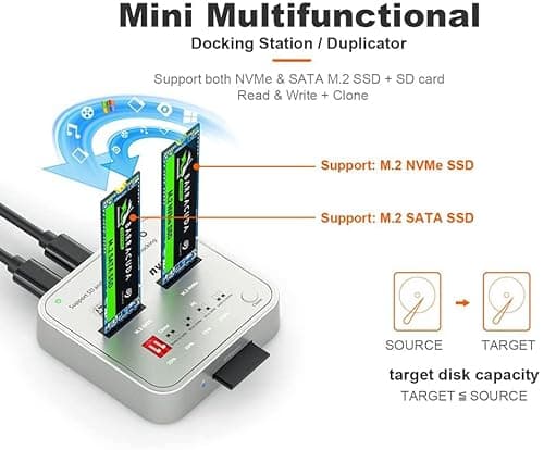MAIWO K3016CL M.2 SATA/NVMe Docking Station, 10Gbps USB-C SSD Duplicator with SD Express Slot, One-Key Offline Clone, Dual M.2 SSD Reader & Writer, System Disk Migration Tool - Thumbnail 2