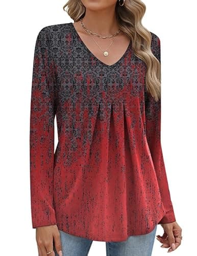 Misakia Women Long Sleeve Top V Neck Casual Shirt Loose Fit Fall Blouse Trendy Tunic Clothes 2025 - Image 1