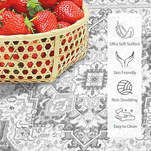 HiChiclife Runner Rug, Traditional Vintage Long Rug for Hallway Kitchen,2'x 8' Grey - Thumbnail 4