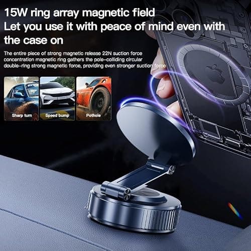 Ainid Magnetic Car Phone Holder for Magsafe[105+LBS & 3800gf Magnetic], Alloy 360° Folding Car Mount with Ultra Stable Suction Cup, Phone Holder Mount for Car/Mirror/Kitchen/Gym for iPhone & Android - Thumbnail 5