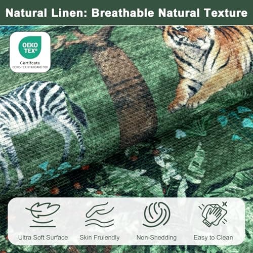 Yamaziot Hallway Runner Rug 2x10 – Jungle Animal Print Linen Rug with Non Slip Backing, Low Pile Washable Distressed Boho Carpet for Indoor Outdoor Rug, Kitchen, Bedroom, Entrance, Forest Green - Thumbnail 3