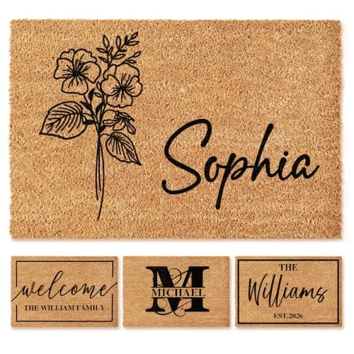 Fincekoom Personalized Natural Coco Coir Door Mat with Heavy Duty Backing Custom Non-Slip Front Door Welcome Mats for Outside Entrance or Porch Entry Housewarming Gift for Home Decor