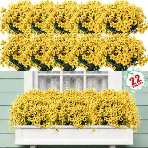 22 Bundles Artificial Flowers Outdoor, Faux Flowers UV Resistant with Plastic Plants, Faux Silk Flowers for Outdoors Outside Front Porch Hanging Planter Window Box Garden Decoration