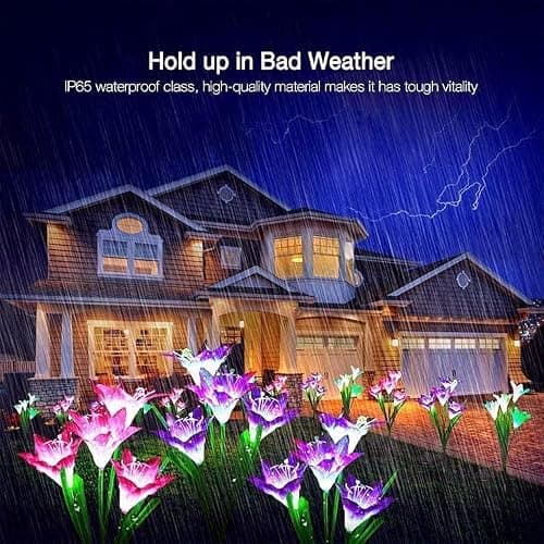 SOLARBABY Solar Lights Outdoor - Lily Flower Solar Garden Lights, 4 Pack Lights Outdoor Waterproof Multicolor Changing LED Flower with Bigger Lily for Patio Yard Pathway Balcony Outdoor Décor - Thumbnail 4