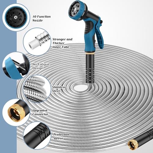 Advinski Garden Hose 100FT, Water Hose with 10 Function Nozzle, Garden Hose Metal with Leak-proof Connectors, No-Kink, Lightweight, Puncture-proof, Pet-proof, Sturdy, 550PSI, Hose for Outdoor, Yard - Thumbnail 2