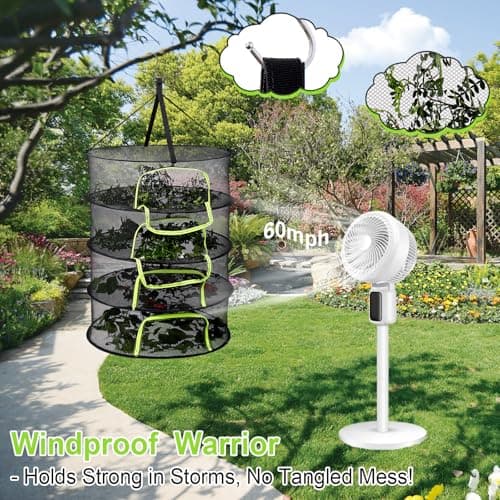 LUKETURE 4-Layer Hanging Herb Dryer Rack - with U-Zipper Mesh Net & Hook, Foldable Collapsible Drying Rack for Plants, Herbs, Flowers, Fish, Jerky, Laundry - Thumbnail 4