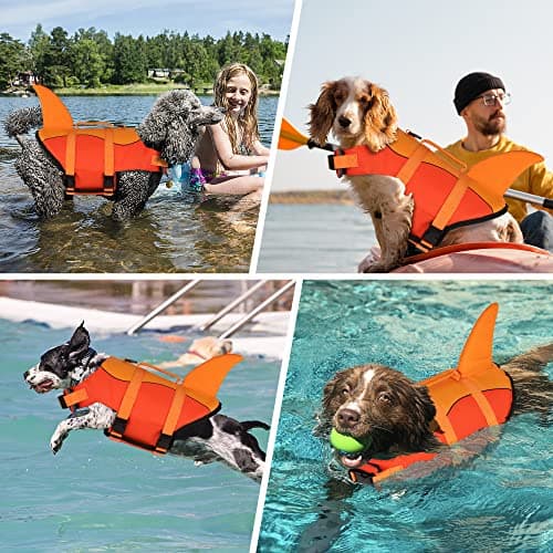 Dogcheer Dog Life Jacket, Cute Shark Dog Life Vest for Swimming Boating with Superior Buoyancy & Rescue Handle, Adjustable Puppy Floating Swim Vest for Small Medium Large Dogs - Orange, XL - Thumbnail 5