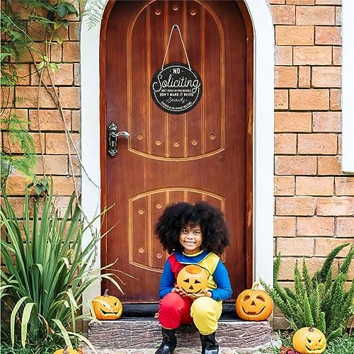 10" Wooden Sign for Front Door - No Soliciting, Don't knock or ring doorbell - House Welcome Sign, Funny Round Wood Hanging Sign for House decor home decor, gifts & accessories - C01 - Thumbnail 3