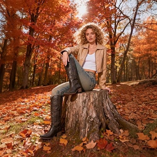QIY Chocolate Cowboy Boots for Women Embroidered Pointed Toe Cow Girl Classic Block Heel Nashville Knee High Western Dark Brown Cowgirl Boots Size 7 - Thumbnail 6