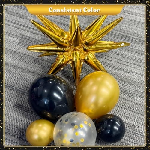 Black and Gold Balloon Garland Arch Kit, 140Pcs Black Gold Confetti Balloons with Stars for Birthday Graduation New Year Retirement Anniversary Wedding Engagement Party Decorations - Thumbnail 6