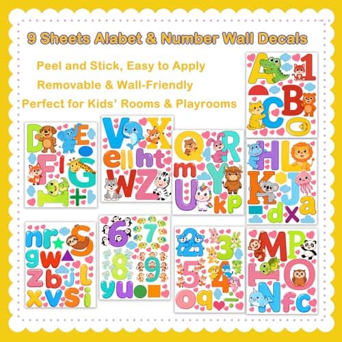 Humerry 220 PCS Alphabet Wall Stickers, 9 Sheets Montessori ABC Wall Decals with Uppercase and Lowercase Letters, Numbers and Shapes, Educational Wall Decor for Nursery, Playroom, Classroom Decor - Thumbnail 5
