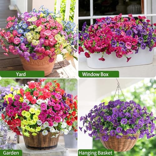 bakkiet Artificial Flowers for Outdoors, 6 Bundles Fake Plants for Outside Decoration, UV Resistant No Fade, Realistic High End Silk Plastic Morning Glory for Planter Porch Patio Yard Garden - Thumbnail 5