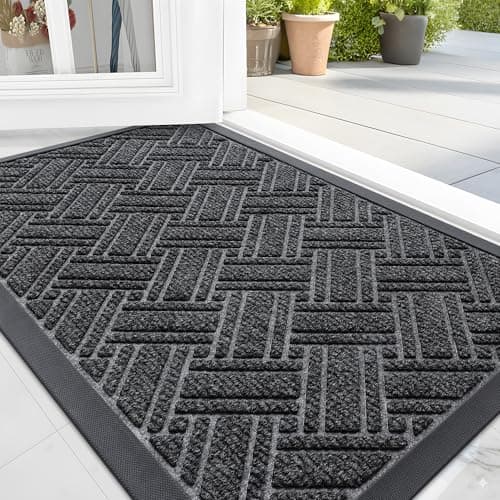 OLANLY Indoor Outdoor Mat, Sturdy Natural Rubber Floor Mat, Non Slip Low Profile Waterproof Doormat, and Stain Front Door Mats, Easy Clean Patio Entrance Mat, 30''x17'', Grey - Image 1