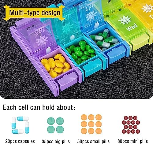 AM PM Pill Organizer 2 Times a Day, 7 Removable Daily Pill Cases with Color-Matched Lids & Base, Permanent Printed Day Labels, Large Capacity for Capsules, Fish Oil & Vitamins, BPA-Free - Thumbnail 4