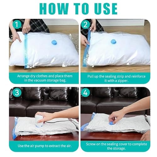 Spylandy Vacuum Storage Bags, 10 Pack with Electric & Manual Pump, Space Saver Compression Bags for Clothes, Blue and White, Nylon, 4 Medium 4 Large 2 Jumbo, (Hand Pump) - Thumbnail 6