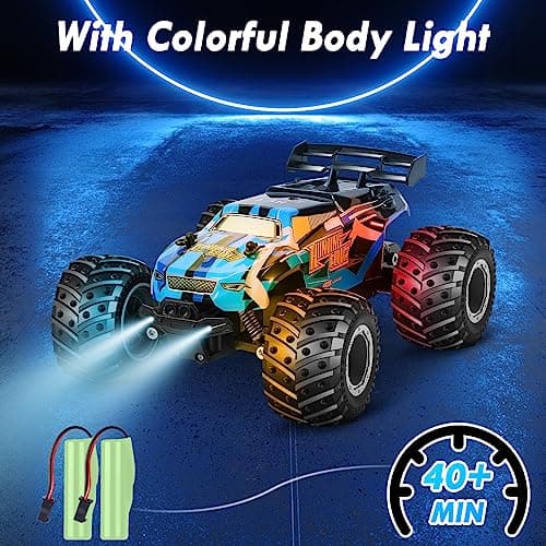 HENEROAR Remote Control Car, Remote Control Truck, 2.4Ghz All Terrain Off-Road Monster Truck, 20 KM/H Rc Cars with LED Bodylight and 2 Rechargeable Batteries Toys for Boys - Thumbnail 3