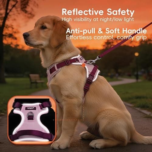 Pink Dog Harness Leash Collar Set, No Pull Reflective Dog Vest Harness with Control Handle, Adjustable Breathable Pet Harness for Small Medium Dogs Walking Training - Thumbnail 4